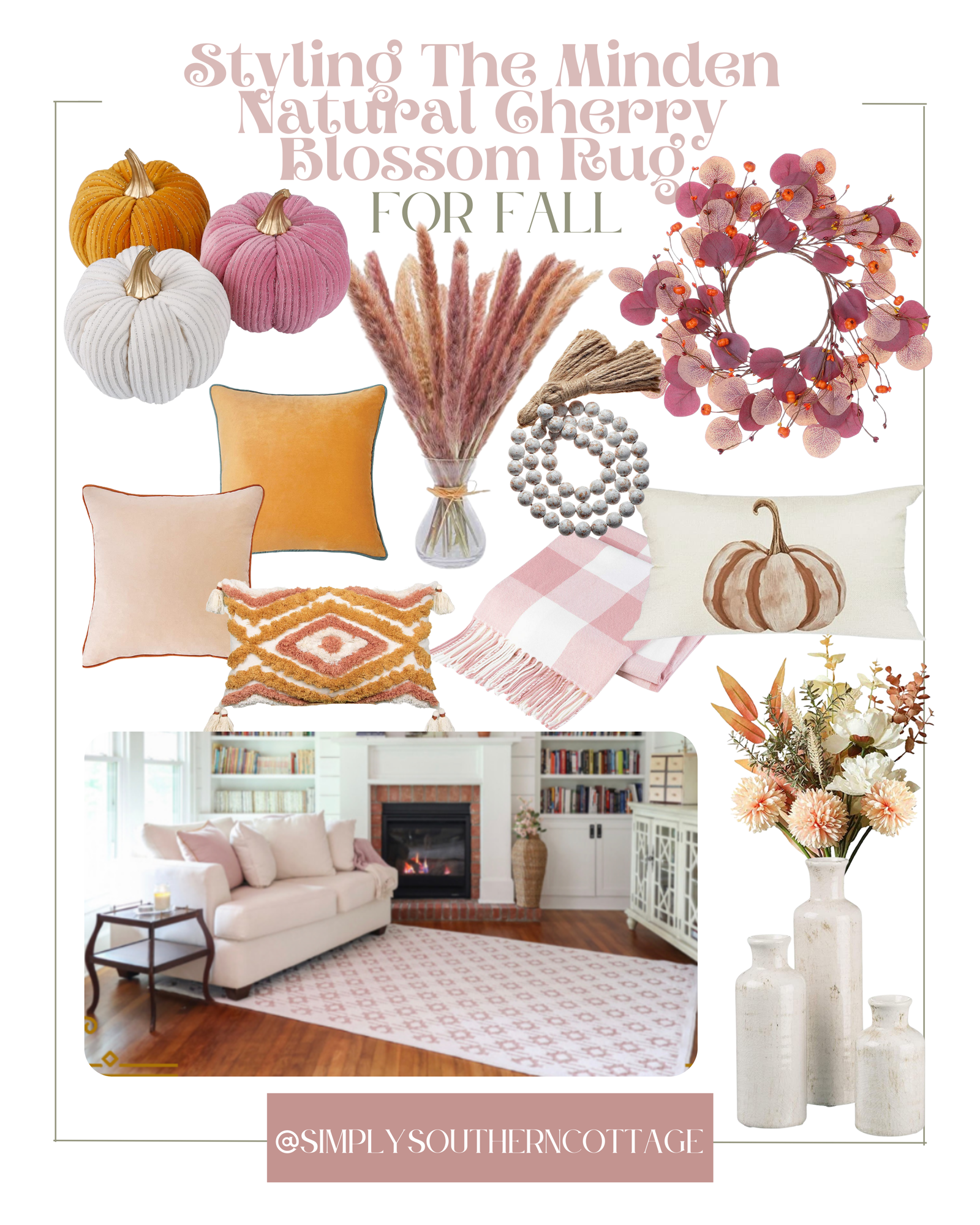 pink rug styled for fall